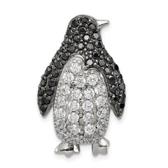 Sterling Silver Rhodium-plated Black & White CZ Penguin Chain Slide QP2106