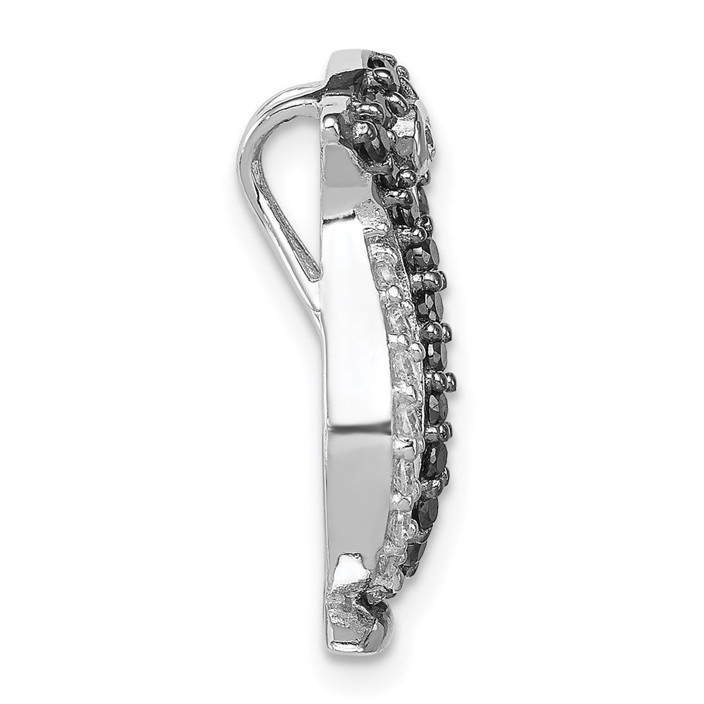 Sterling Silver Rhodium-plated Black and White CZ Penguin Chain Slide QP2111