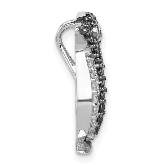 Sterling Silver Rhodium-plated Black and White CZ Penguin Chain Slide QP2111