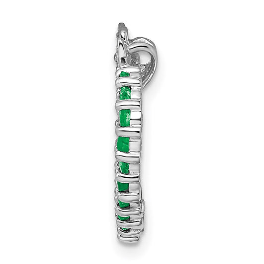 Sterling Silver Rhodium-plated Emerald & Diamond Heart Pendant QP2160