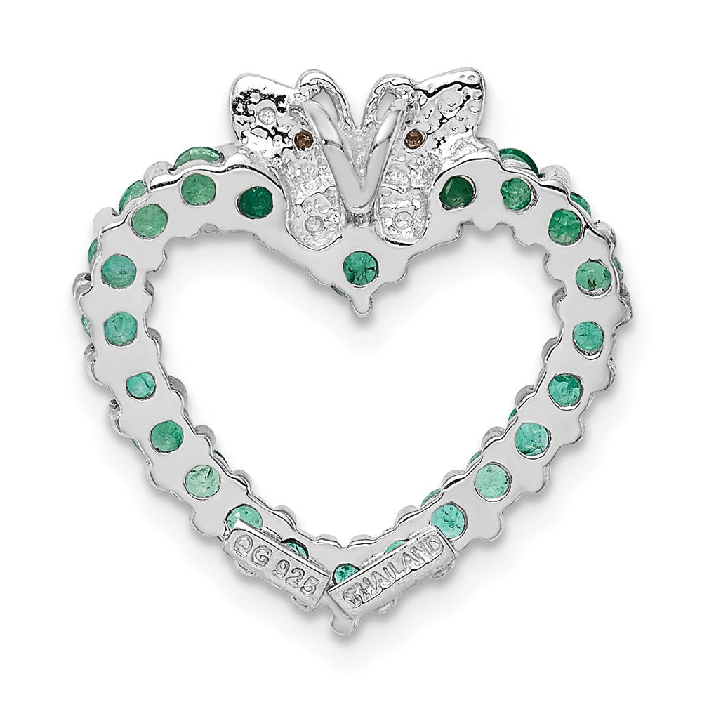Sterling Silver Rhodium-plated Emerald & Diamond Heart Pendant QP2160