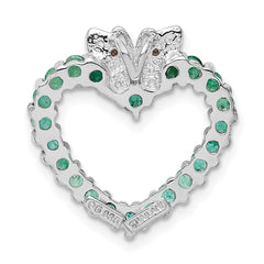 Sterling Silver Rhodium-plated Emerald & Diamond Heart Pendant QP2160