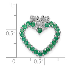 Sterling Silver Rhodium-plated Emerald & Diamond Heart Pendant QP2160