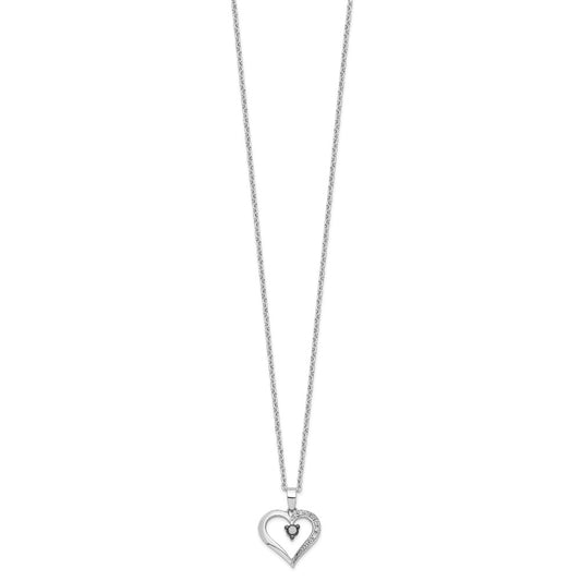 White Night Sterling Silver Rhodium-plated Black and White Diamond Heart 18 Inch Necklace with 2 Inch Extender QP2335