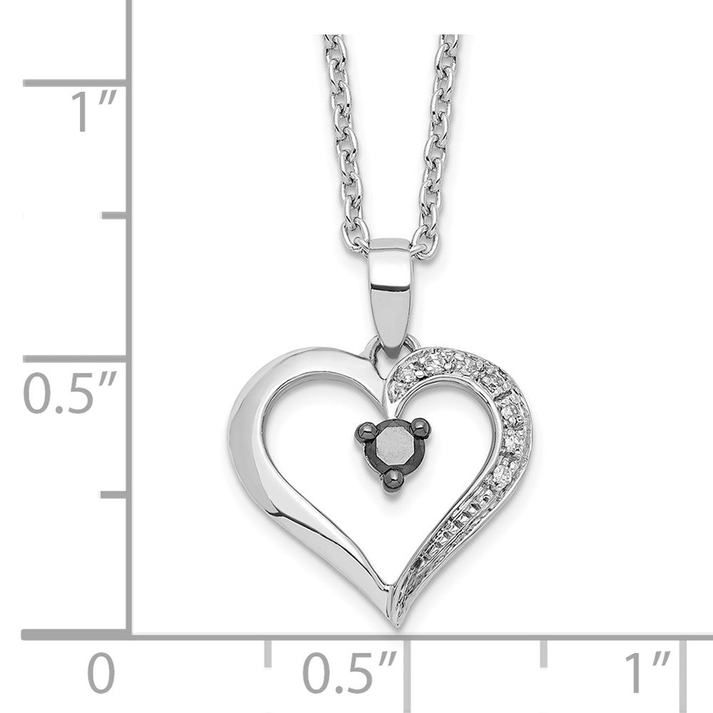 White Night Sterling Silver Rhodium-plated Black and White Diamond Heart 18 Inch Necklace with 2 Inch Extender QP2335