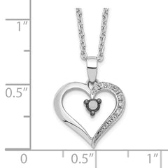 White Night Sterling Silver Rhodium-plated Black and White Diamond Heart 18 Inch Necklace with 2 Inch Extender QP2335