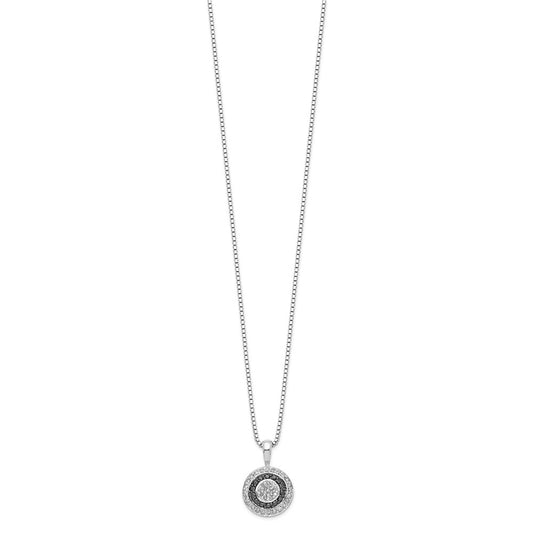 White Night Sterling Silver Rhodium-plated Black and White Diamond Circle Pendant 18 Inch Necklace with 2 Inch Extender QP2341