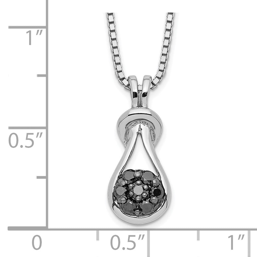 White Night Sterling Silver Rhodium-plated Black Diamond Love Knot 18 Inch Necklace with 2 Inch Extender QP2343