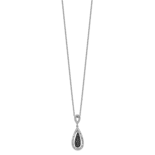 White Night Sterling Silver Rhodium-plated Black and White Diamond Double Teardrop 18 Inch Necklace with 2 Inch Extender QP2347
