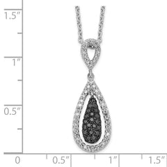 White Night Sterling Silver Rhodium-plated Black and White Diamond Double Teardrop 18 Inch Necklace with 2 Inch Extender QP2347