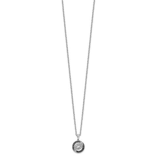 White Night Sterling Silver Rhodium-plated Black and White Diamond 18 Inch Necklace with 2 Inch Extender QP2369
