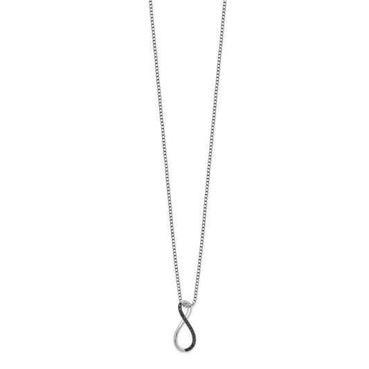 White Night Sterling Silver Rhodium-plated Black Diamond Infinity Symbol 18 Inch Necklace with 2 Inch Extender QP2377