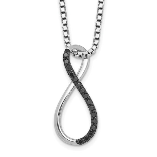 White Night Sterling Silver Rhodium-plated Black Diamond Infinity Symbol 18 Inch Necklace with 2 Inch Extender QP2377