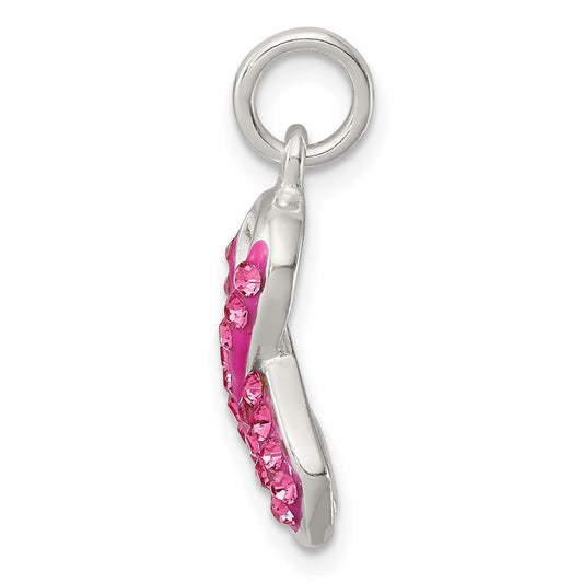 Sterling Silver Stellux Crystal Pink Awareness Ribbon Pendant QP2497