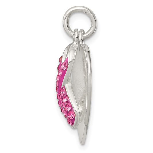 Sterling Silver Stellux Pink Awareness Ribbon w/ Heart Pendant QP2498