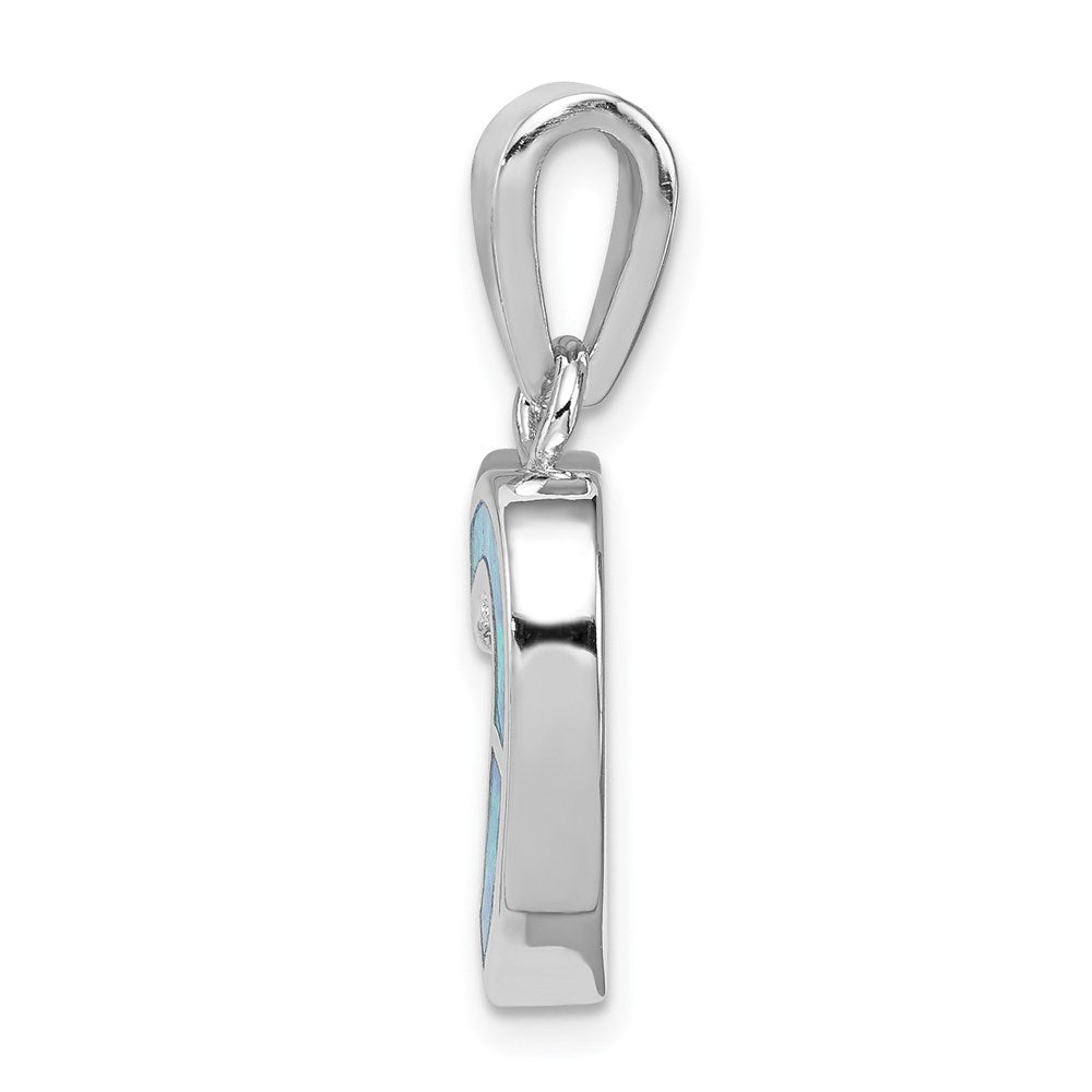 Sterling Silver Rhodium-plated Blue Inlay Created Opal Heart Pendant QP2744