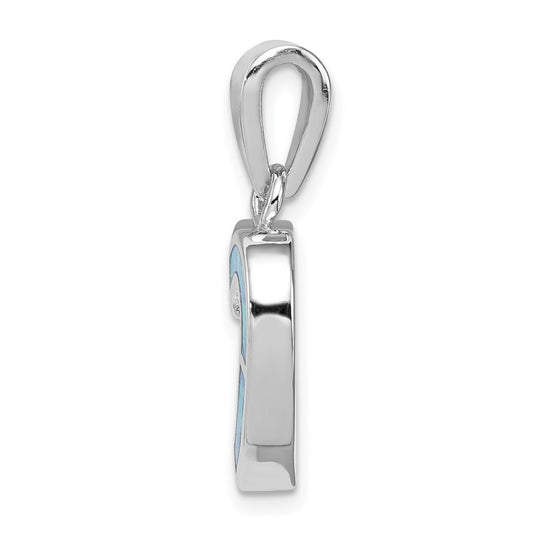 Sterling Silver Rhodium-plated Blue Inlay Created Opal Heart Pendant QP2744