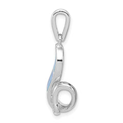 Sterling Silver Rhod-plated CZ Blue Inlay Created Opal Twisted Pendant QP2747