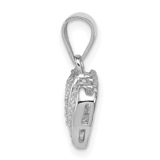 Sterling Silver Rhodium-plated CZ Small Double Hearts Pendant QP2763