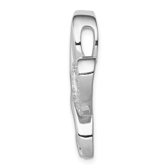 Sterling Silver Rhod-plated CZ Heart/Breast Cancer Ribbon Chain Slide QP2784