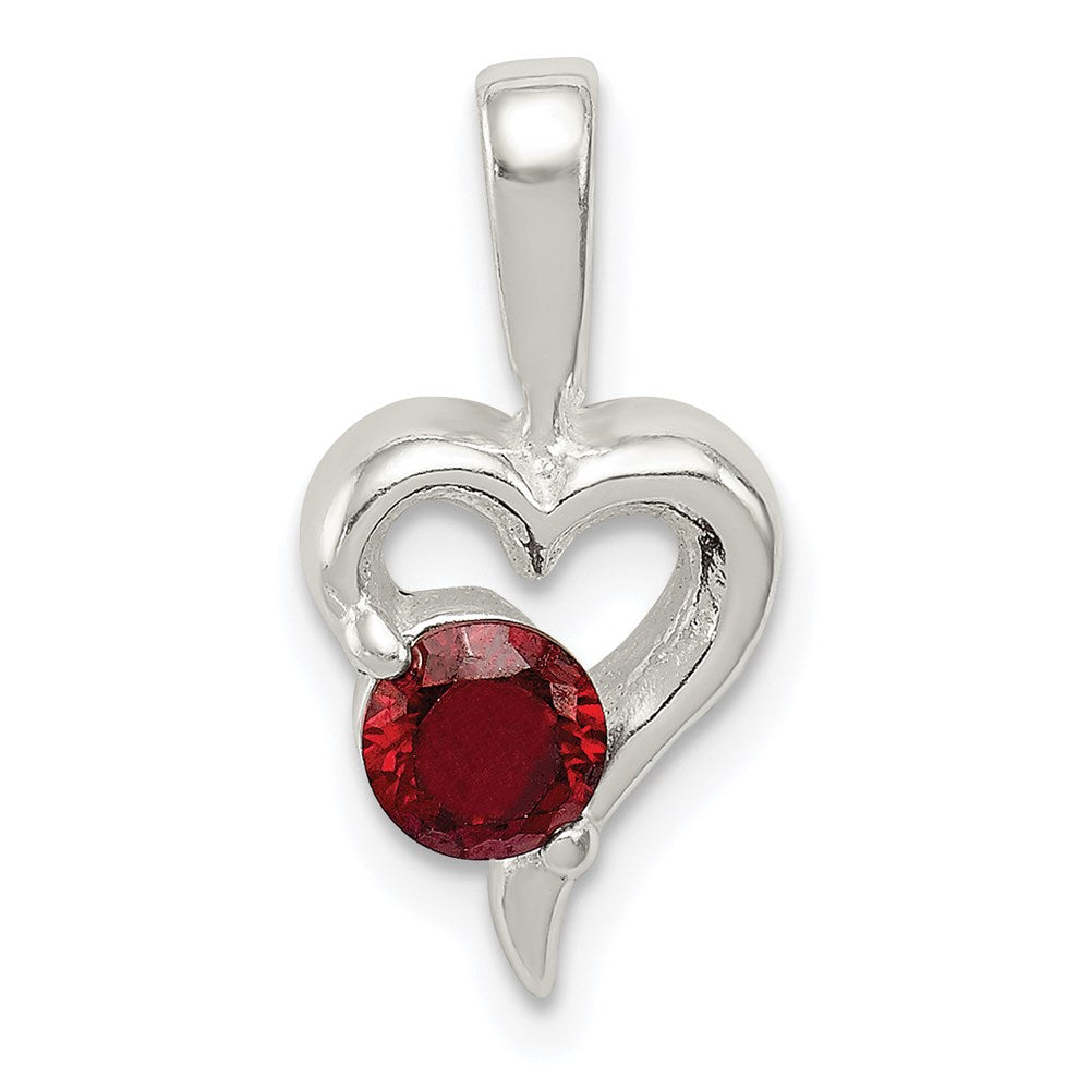 Sterling Silver with Red CZ Heart Pendant QP2825