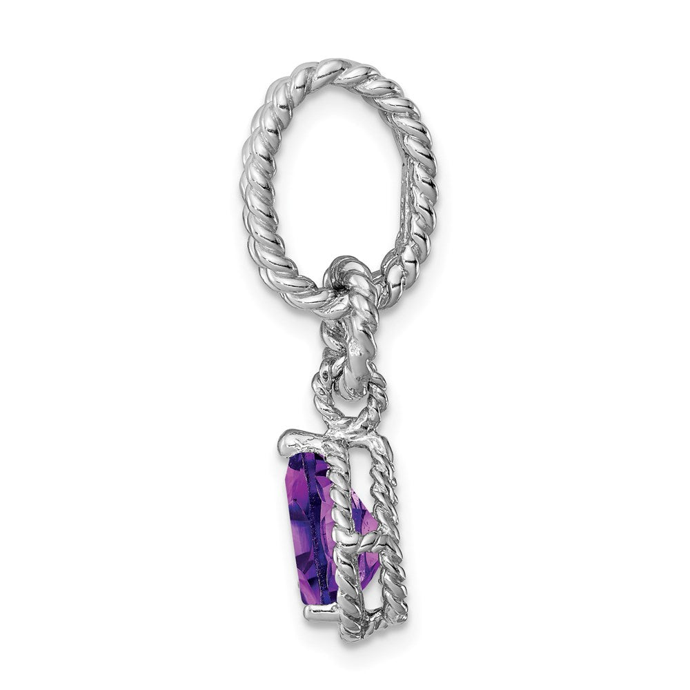 Sterling Silver Rhodium Amethyst Pear Twisted Pendant QP2888AM