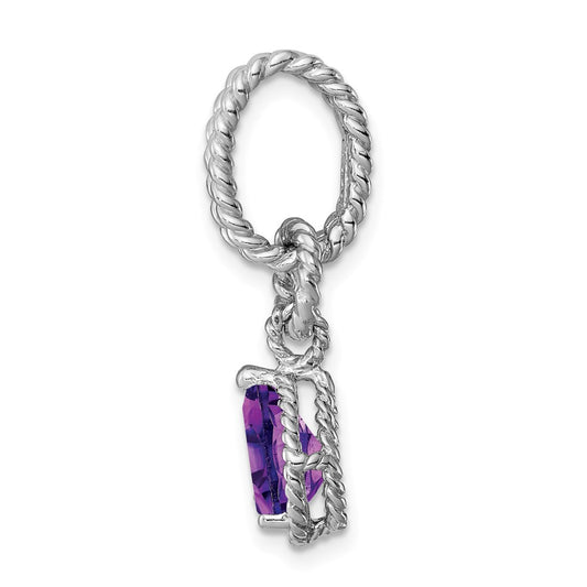 Sterling Silver Rhodium Amethyst Pear Twisted Pendant QP2888AM
