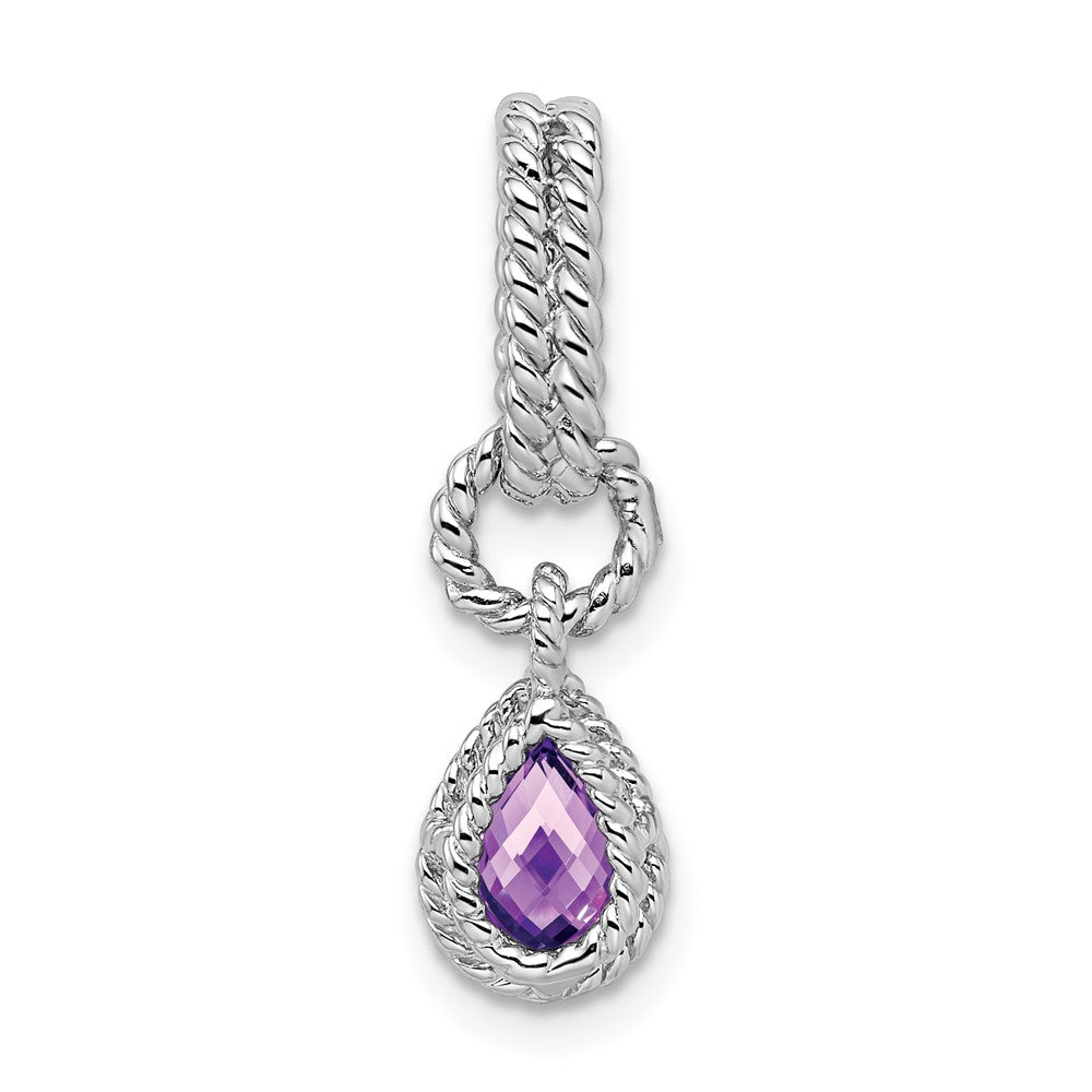 Sterling Silver Rhodium Amethyst Pear Twisted Pendant QP2888AM