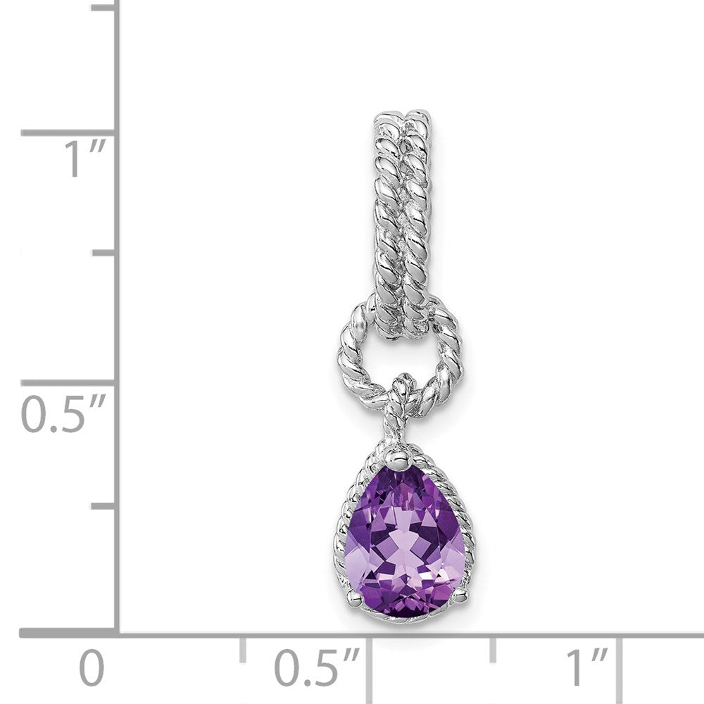 Sterling Silver Rhodium Amethyst Pear Twisted Pendant QP2888AM