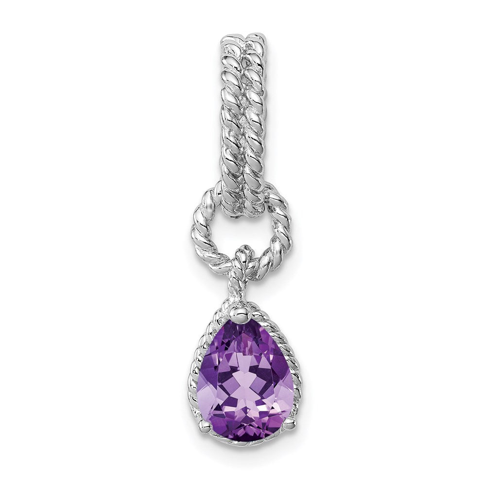 Sterling Silver Rhodium Amethyst Pear Twisted Pendant QP2888AM