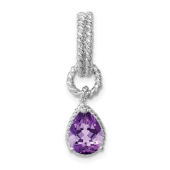 Sterling Silver Rhodium Amethyst Pear Twisted Pendant QP2888AM