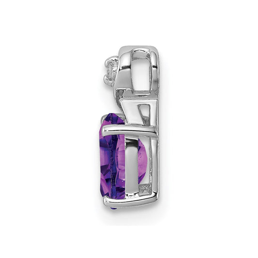 Sterling Silver Rhodium Plated Diamond and Amethyst Oval Pendant QP2984AM