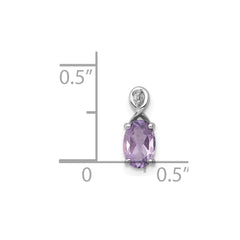 Sterling Silver Rhodium Plated Diamond and Amethyst Oval Pendant QP2984AM