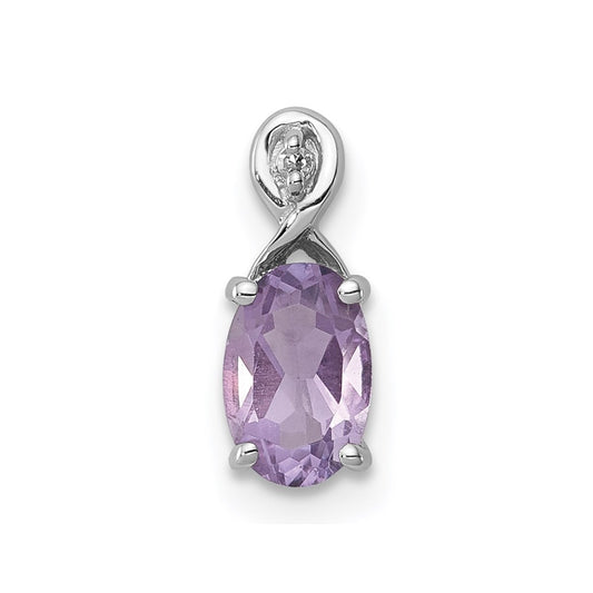 Sterling Silver Rhodium Plated Diamond and Amethyst Oval Pendant QP2984AM