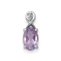 Sterling Silver Rhodium Plated Diamond and Amethyst Oval Pendant QP2984AM