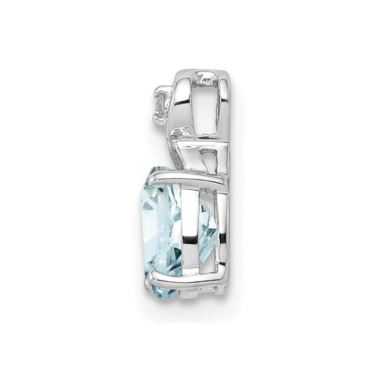 Sterling Silver Rhodium Plated Dia. & Aquamarine Oval Pendant QP2984AQ