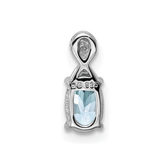 Sterling Silver Rhodium Plated Dia. & Aquamarine Oval Pendant QP2984AQ