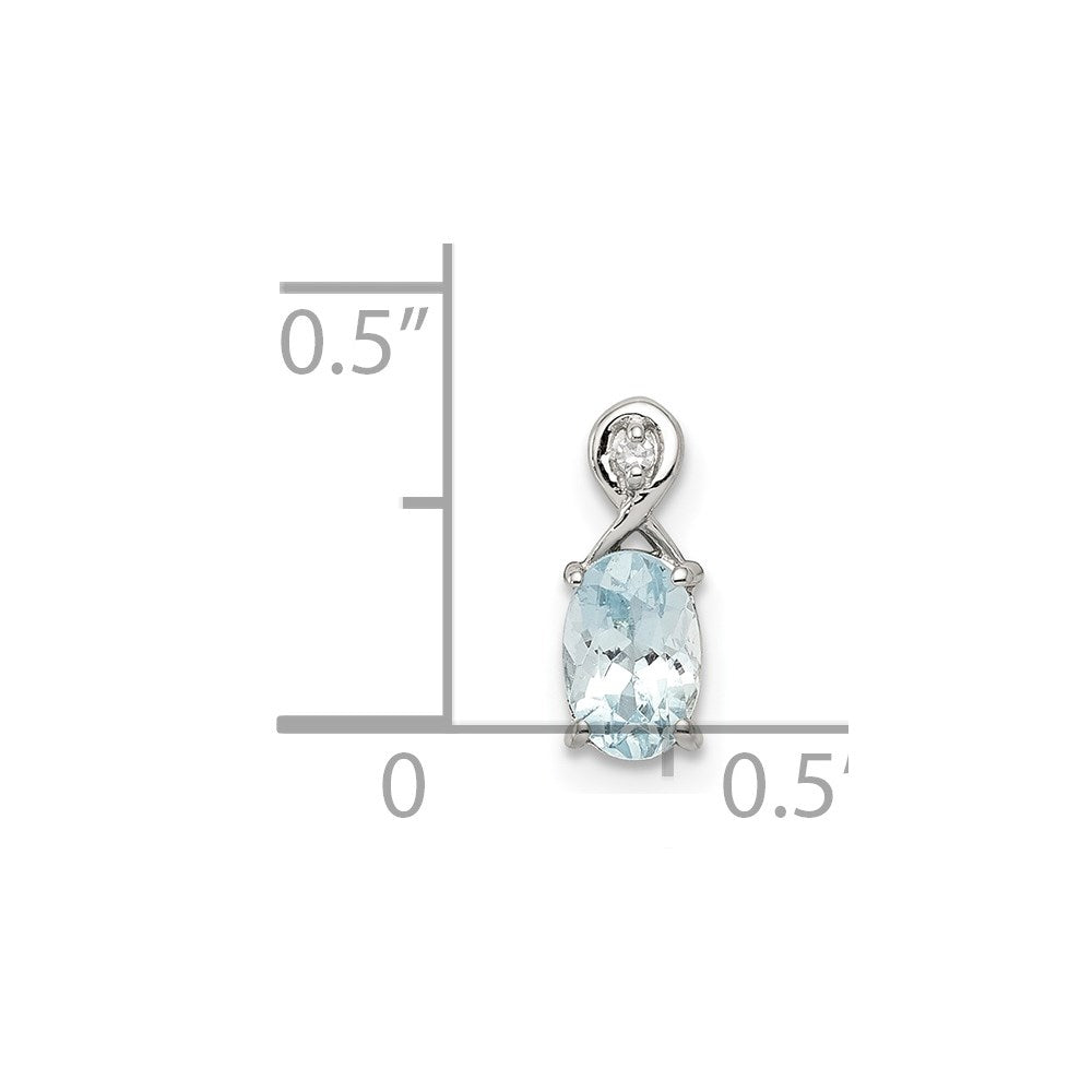 Sterling Silver Rhodium Plated Dia. & Aquamarine Oval Pendant QP2984AQ