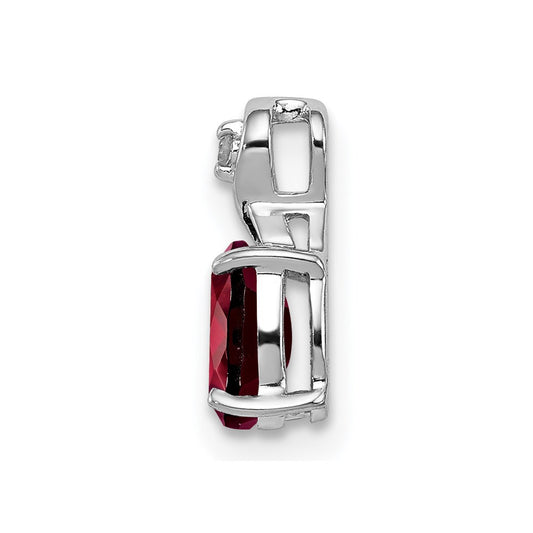 Sterling Silver Rhodium Plated Diamond & Garnet Oval Pendant QP2984GA