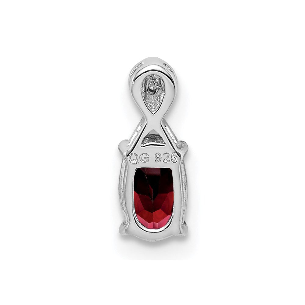 Sterling Silver Rhodium Plated Diamond & Garnet Oval Pendant QP2984GA