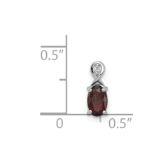 Sterling Silver Rhodium Plated Diamond & Garnet Oval Pendant QP2984GA