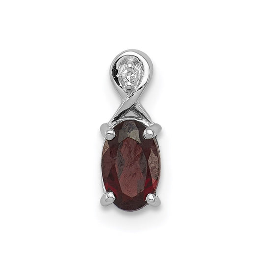 Sterling Silver Rhodium Plated Diamond & Garnet Oval Pendant QP2984GA