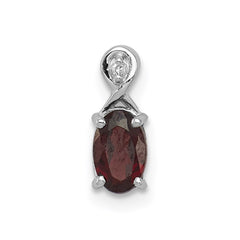 Sterling Silver Rhodium Plated Diamond & Garnet Oval Pendant QP2984GA