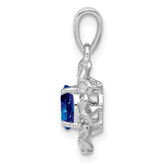 Sterling Silver Rhodium Plated White Topaz & Sapphire Pendant QP3003S
