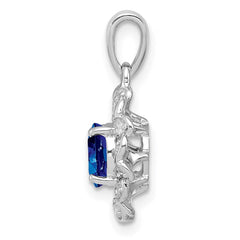 Sterling Silver Rhodium Plated White Topaz & Sapphire Pendant QP3003S