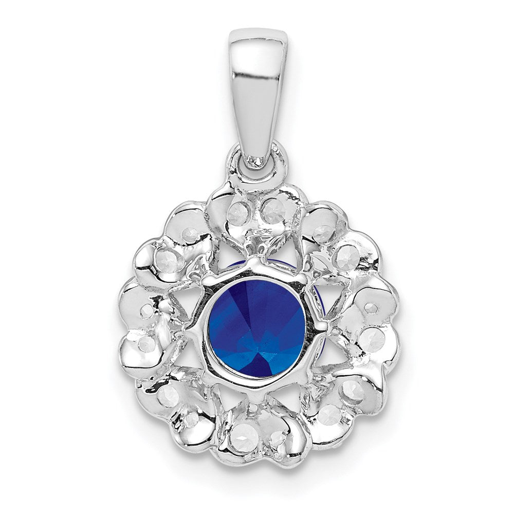 Sterling Silver Rhodium Plated White Topaz & Sapphire Pendant QP3003S