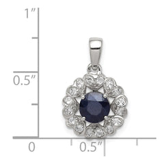 Sterling Silver Rhodium Plated White Topaz & Sapphire Pendant QP3003S