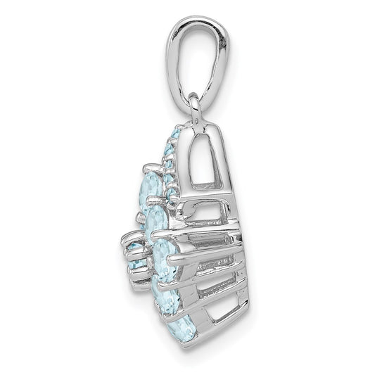 Sterling Silver Rhodium Plated Diamond & Aquamarine Pendant QP3004AQ