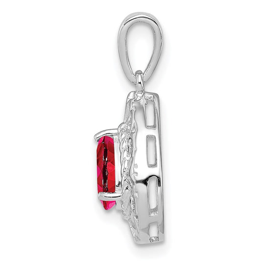 Sterling Silver Rhodium Plated Ruby Teardrop Pendant QP3005R