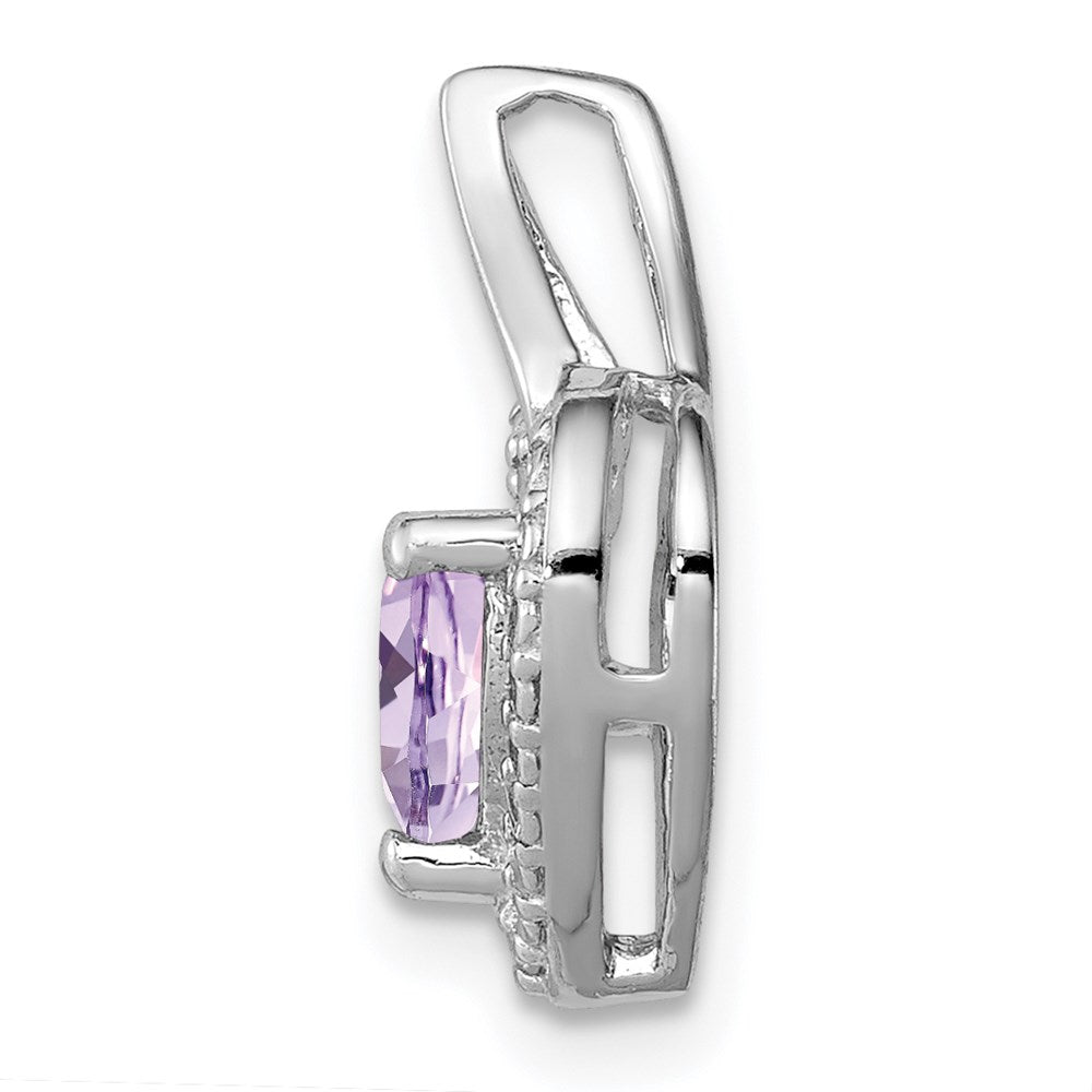 Sterling Silver Rhodium-plated Pink Quartz and Diamond Pendant QP3127PQ